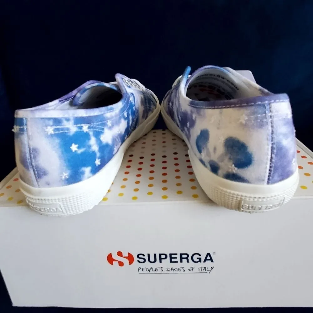 Superga White Embroidery Stars Blue Tie-dye Sneakers Size 10